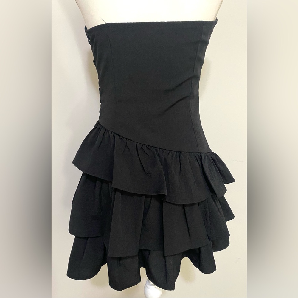 SHEIN Women M Black Strapless Dress Ruffles Retro Y2K Fall Preppy 90s Minimalism - Picture 5 of 15